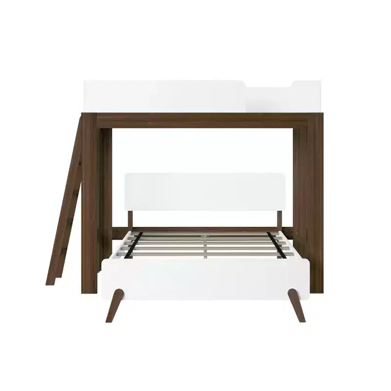 Mid-Century Modern Twin over Full L-Shaped Bunk Bed, Solid Wood