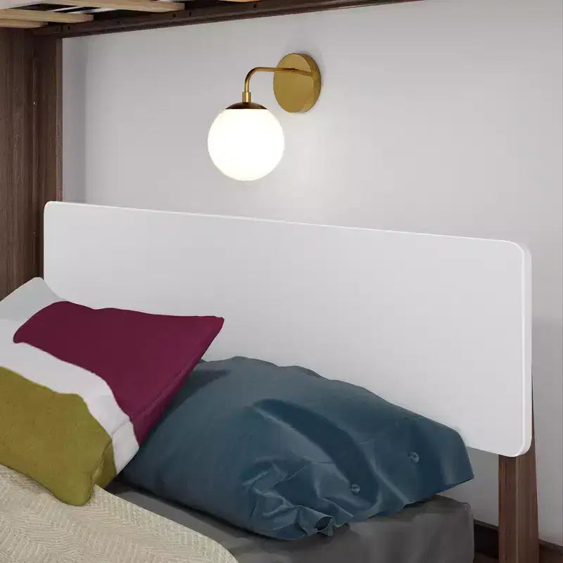 Mid-Century Modern Twin over Full L-Shaped Bunk Bed, Solid Wood