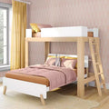 Mid-Century Modern Twin over Full L-Shaped Bunk Bed, Solid Wood