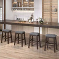 Set of 2 Upholstered Saddle Bar Stools 24.5" with Wooden Legs, Gray