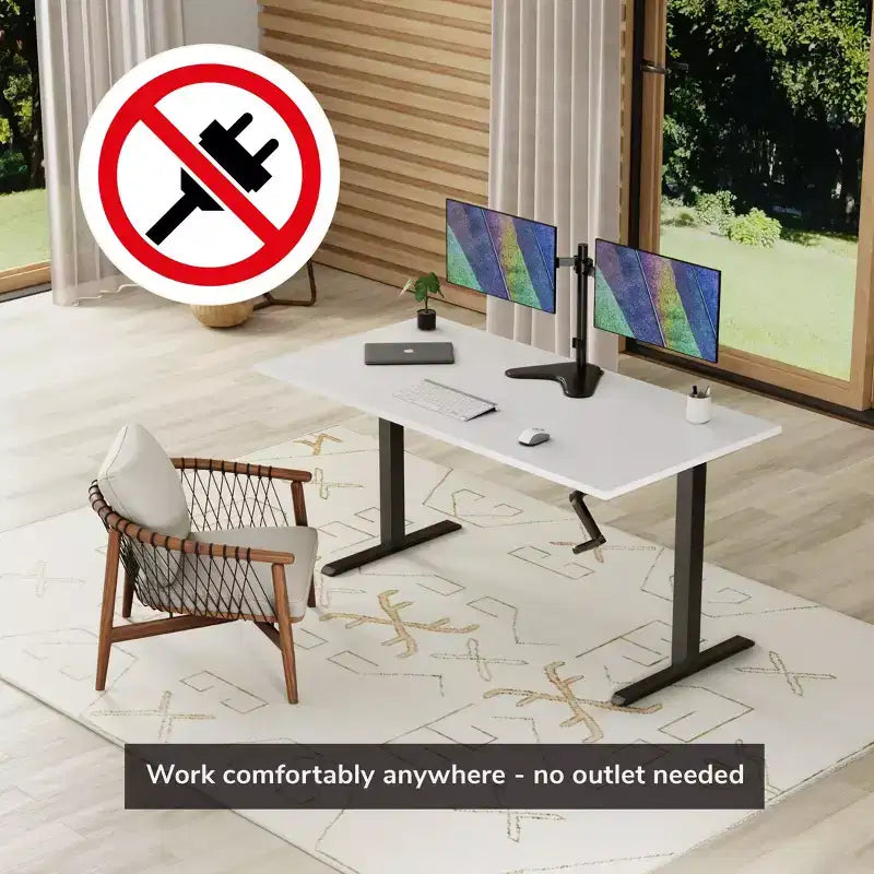 Hand Crank Sit-Stand Desk with 55" Tabletop - White & Black
