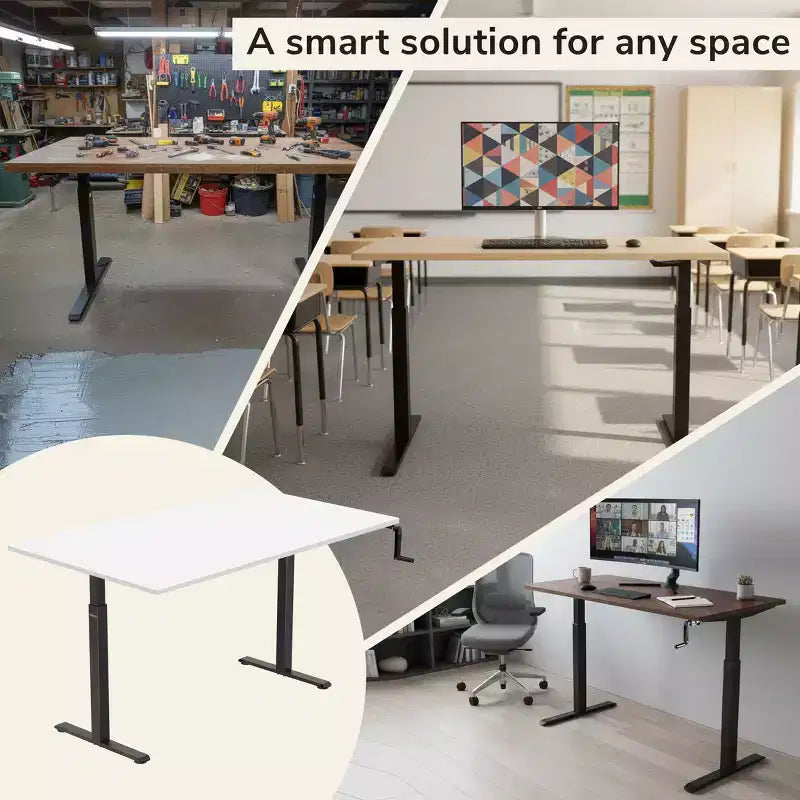 Hand Crank Sit-Stand Desk with 55" Tabletop - White & Black