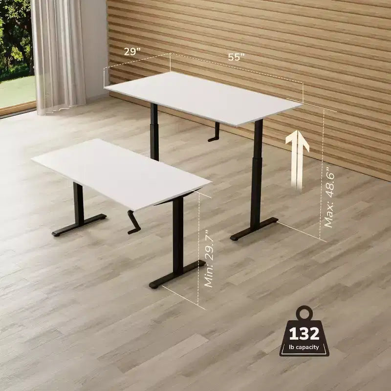Hand Crank Sit-Stand Desk with 55" Tabletop - White & Black