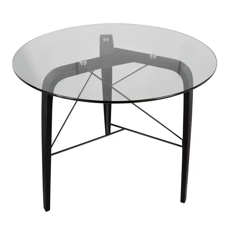 34" Round Glass Top Dining Table - Seats 4, Black Base