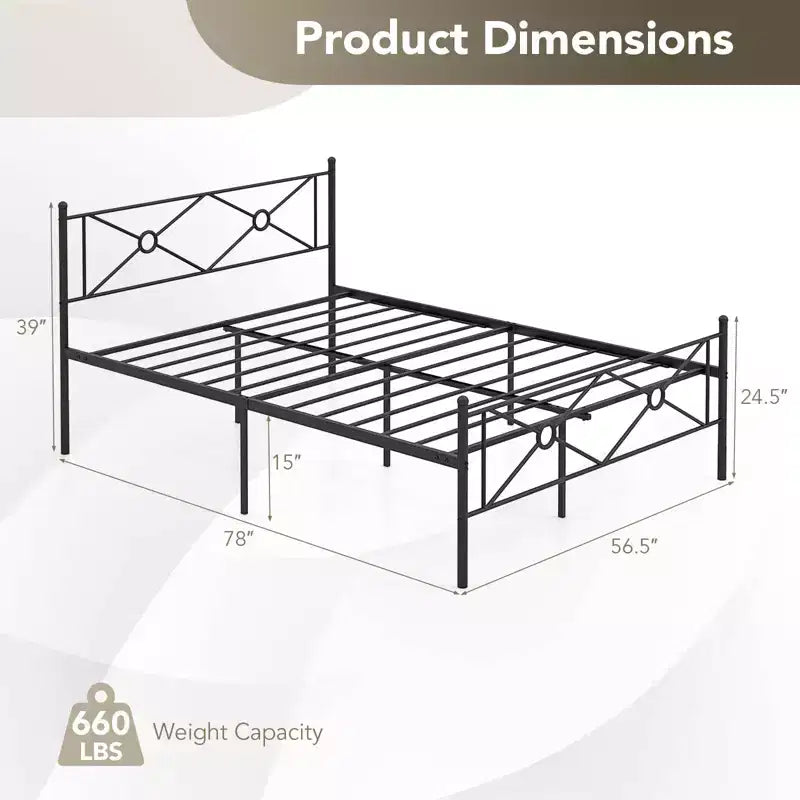 Full/Queen Size Metal Platform Bed Frame with Headboard