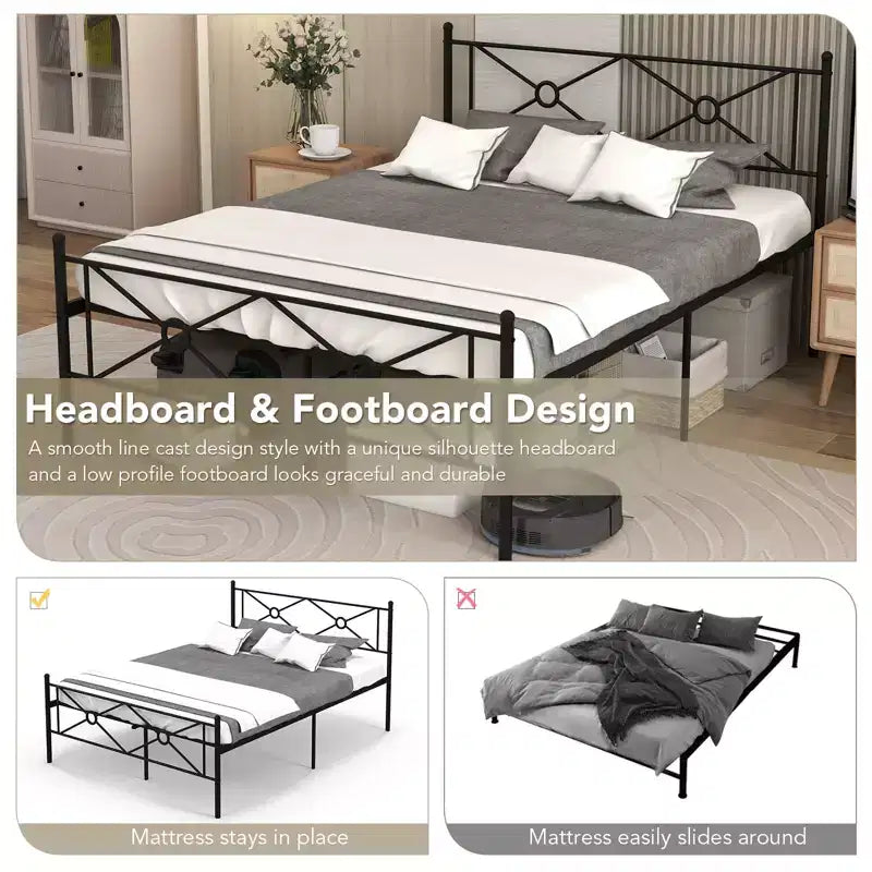Full/Queen Size Metal Platform Bed Frame with Headboard