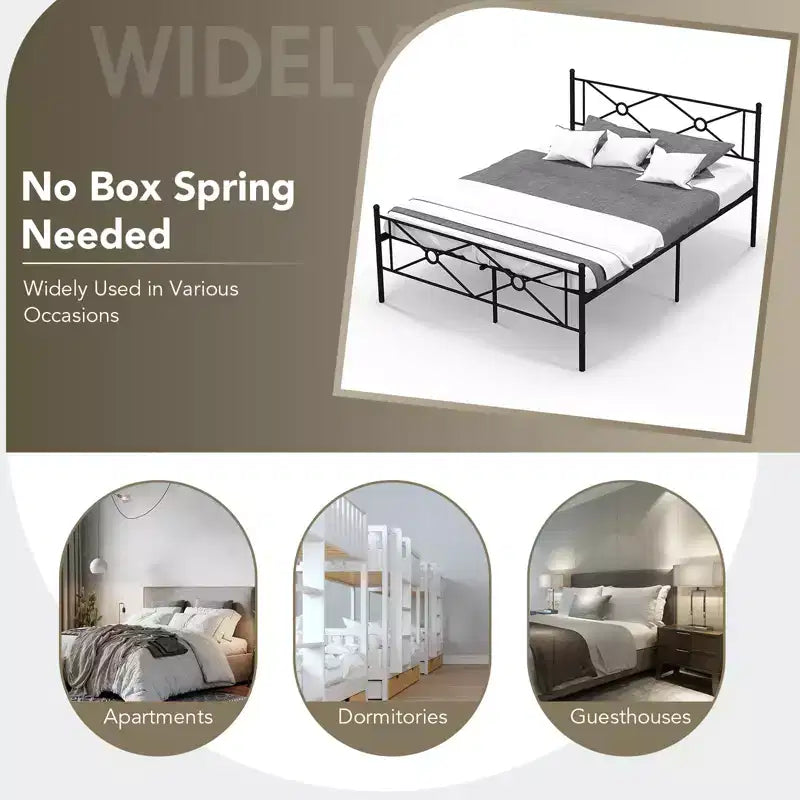 Full/Queen Size Metal Platform Bed Frame with Headboard