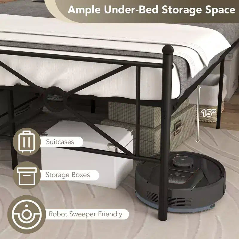 Full/Queen Size Metal Platform Bed Frame with Headboard