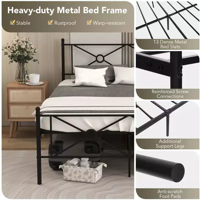 Full/Queen Size Metal Platform Bed Frame with Headboard