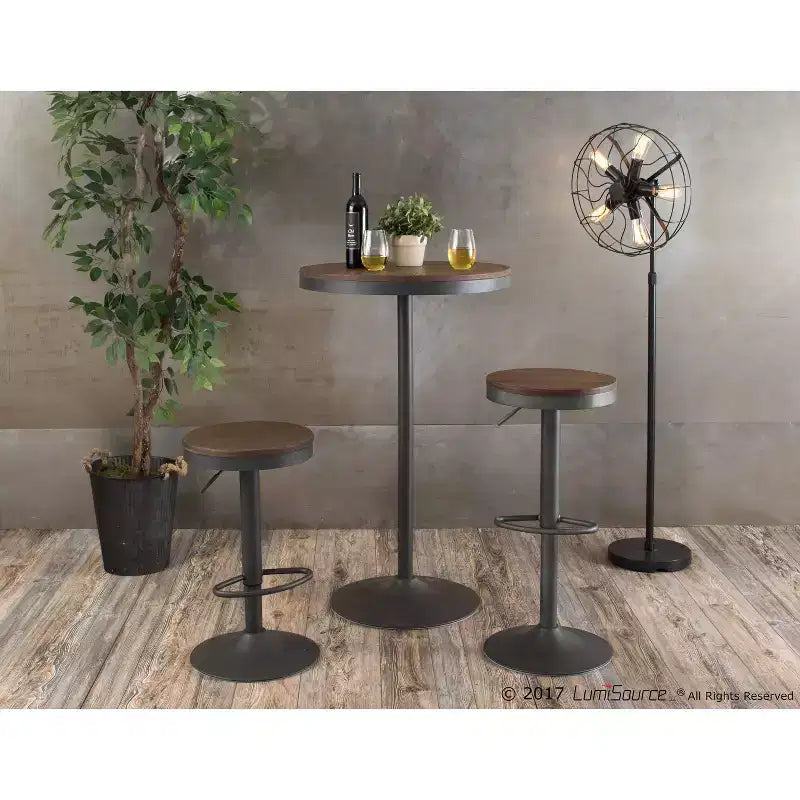Industrial Adjustable Bar Height Table - Bamboo Top, Black Metal Base