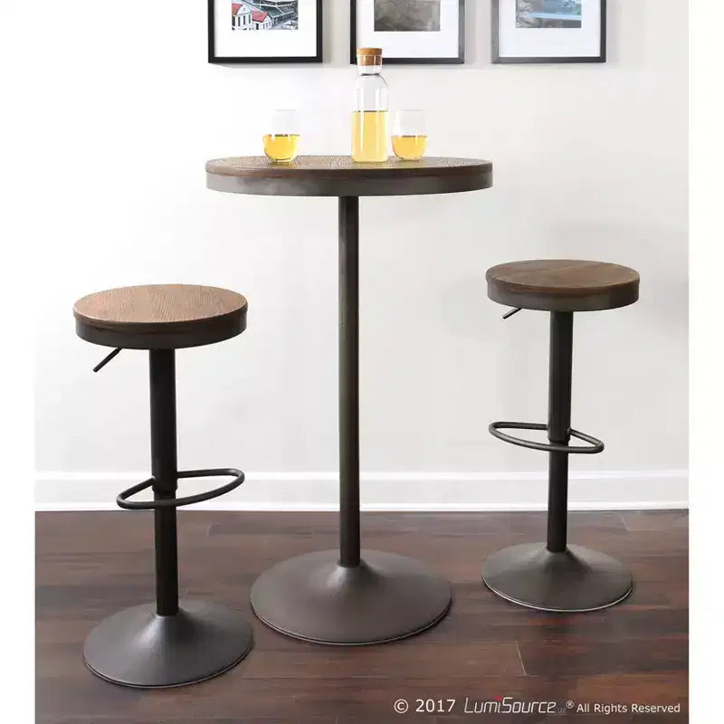 Industrial Adjustable Bar Height Table - Bamboo Top, Black Metal Base