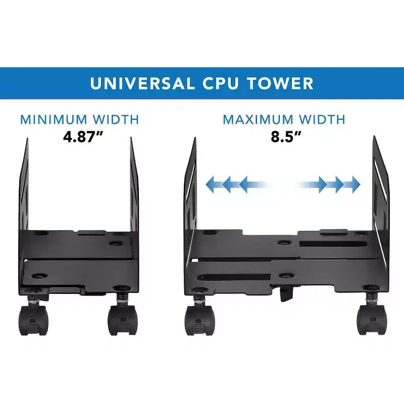 Rolling CPU Stand with Wheels - Adjustable Width 4.87" to 8.5", Steel