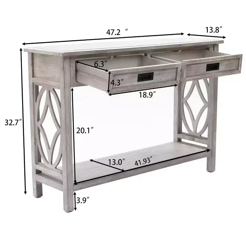 Gray Wood 2-Drawer 1-Shelf Console and Entryway Table