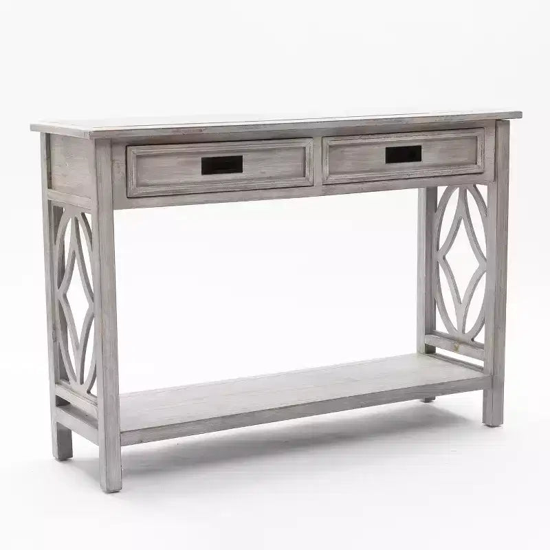 Gray Wood 2-Drawer 1-Shelf Console and Entryway Table