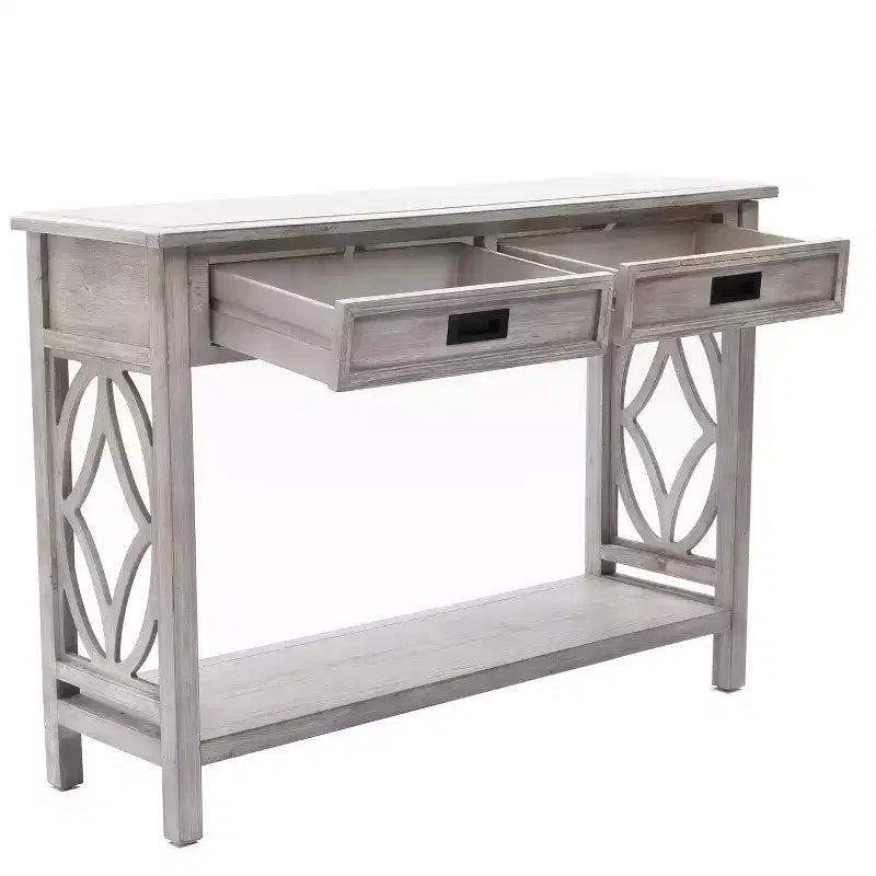 Gray Wood 2-Drawer 1-Shelf Console and Entryway Table