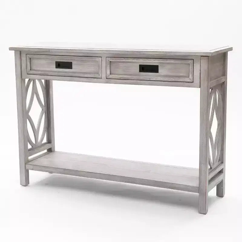 Gray Wood 2-Drawer 1-Shelf Console and Entryway Table