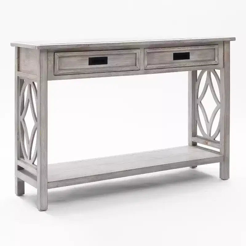Gray Wood 2-Drawer 1-Shelf Console and Entryway Table