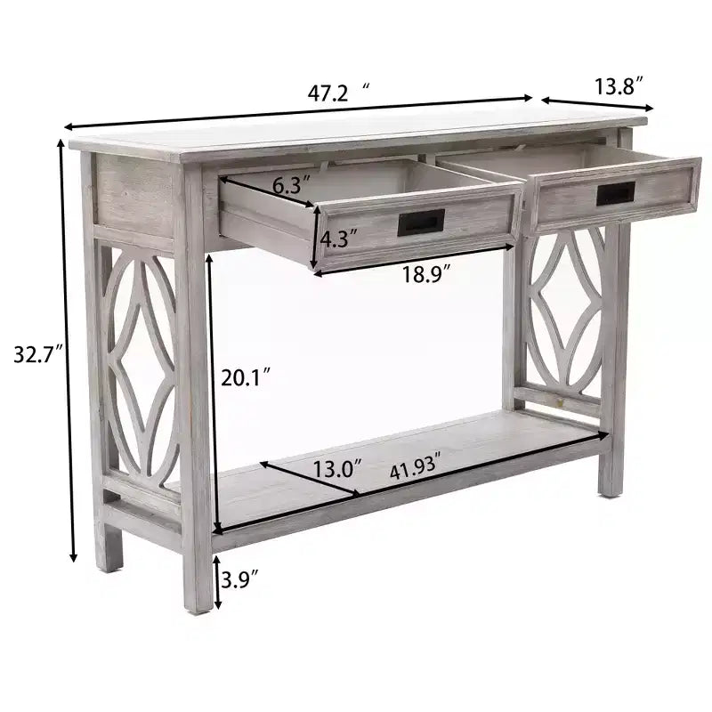 Gray Wood 2-Drawer 1-Shelf Console and Entryway Table