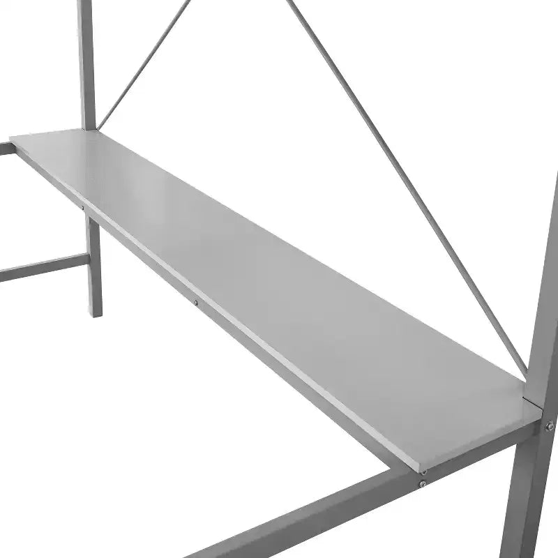 Metal Loft Bed Frame with Desk, Guard Rails and Ladder for Kids, Teens and Adults