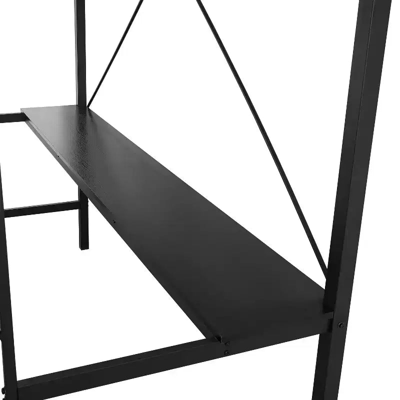 Metal Loft Bed Frame with Desk, Guard Rails and Ladder for Kids, Teens and Adults