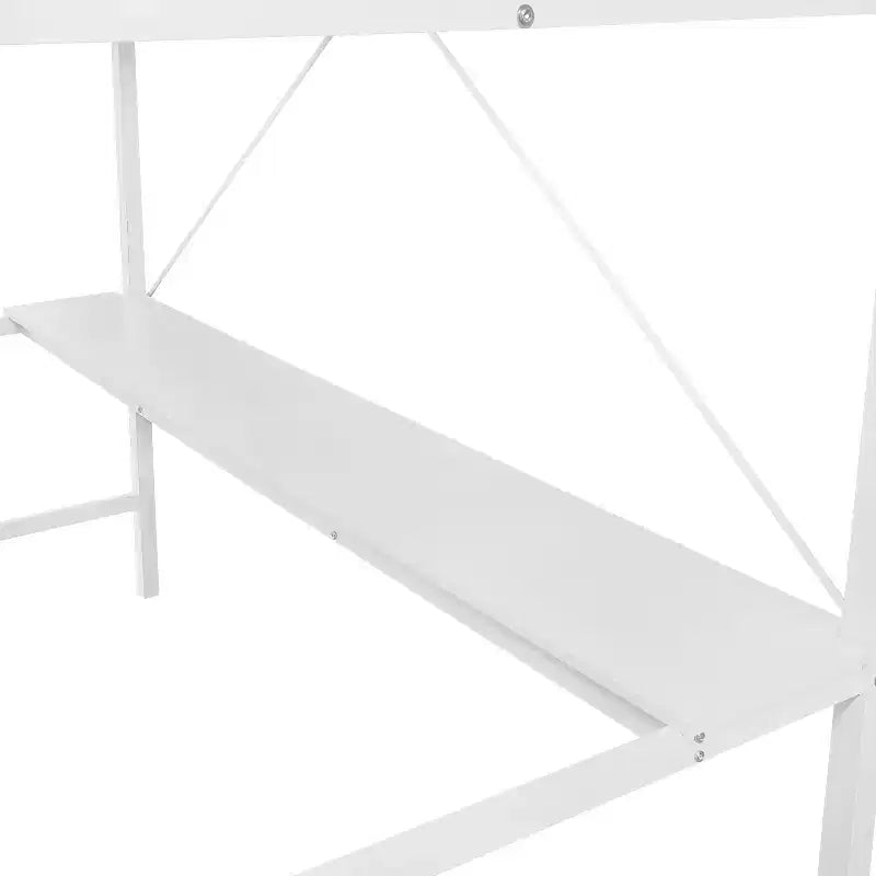 Metal Loft Bed Frame with Desk, Guard Rails and Ladder for Kids, Teens and Adults