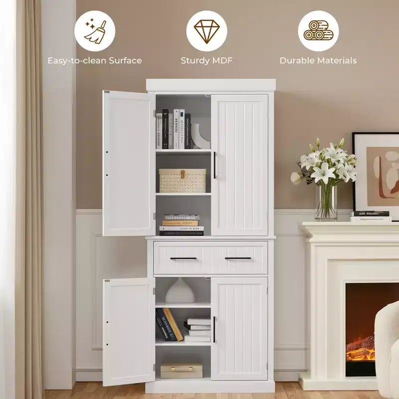 72.5" Kitchen Pantry Cabinet with Adjustable Shelves, White