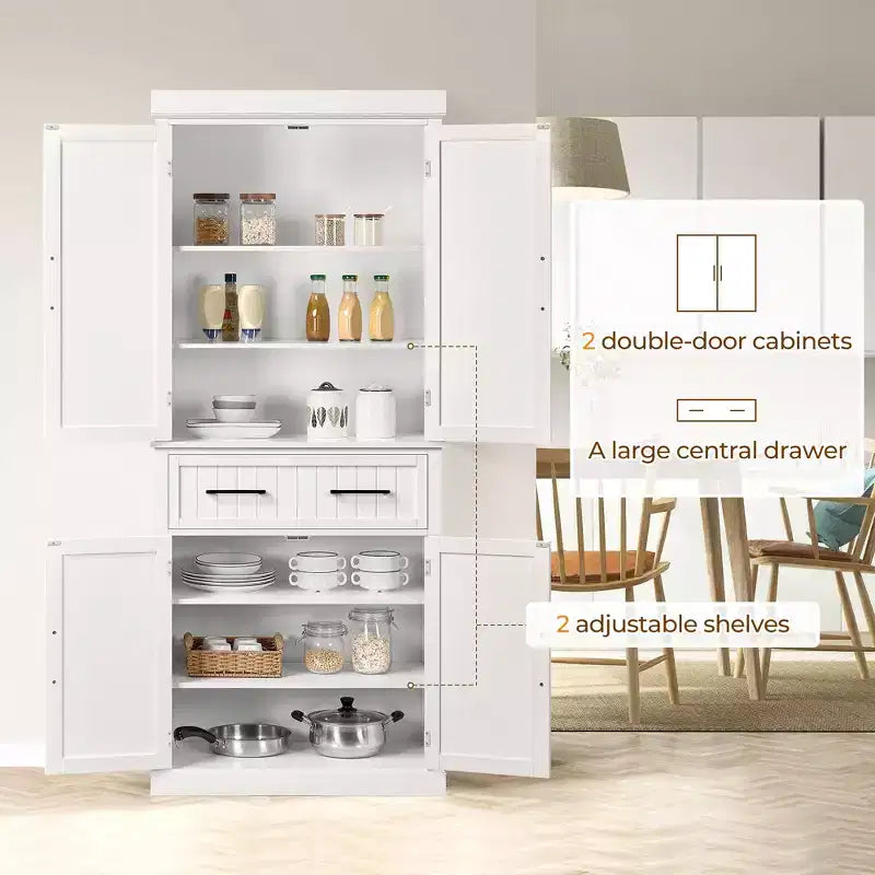 72.5" Kitchen Pantry Cabinet with Adjustable Shelves, White