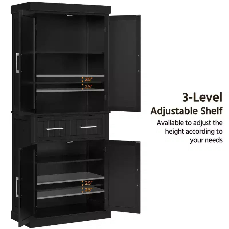 72.5" Kitchen Pantry Cabinet with Adjustable Shelves, White