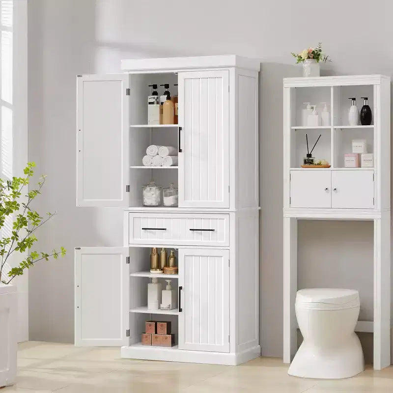 72.5" Kitchen Pantry Cabinet with Adjustable Shelves, White