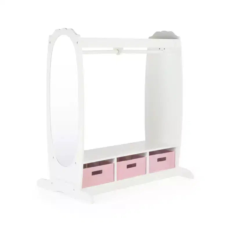 Kids' Dress Up Storage Center - White: Wardrobe with Mirror, Clothing Rack and Fabric Bins