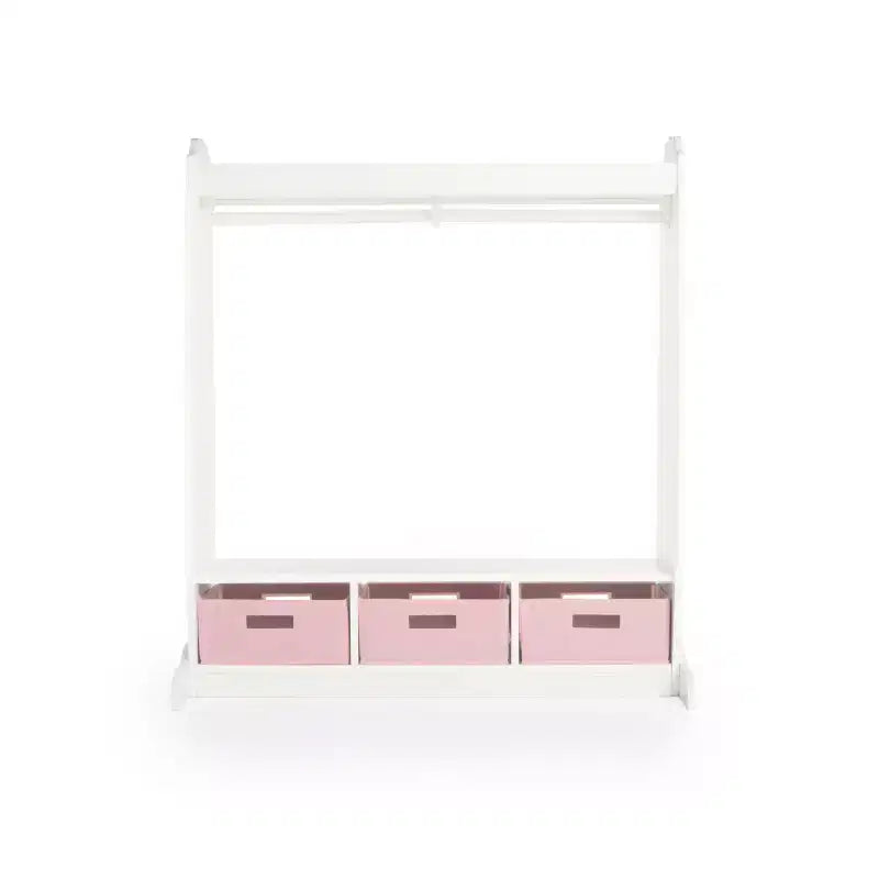 Kids' Dress Up Storage Center - White: Wardrobe with Mirror, Clothing Rack and Fabric Bins