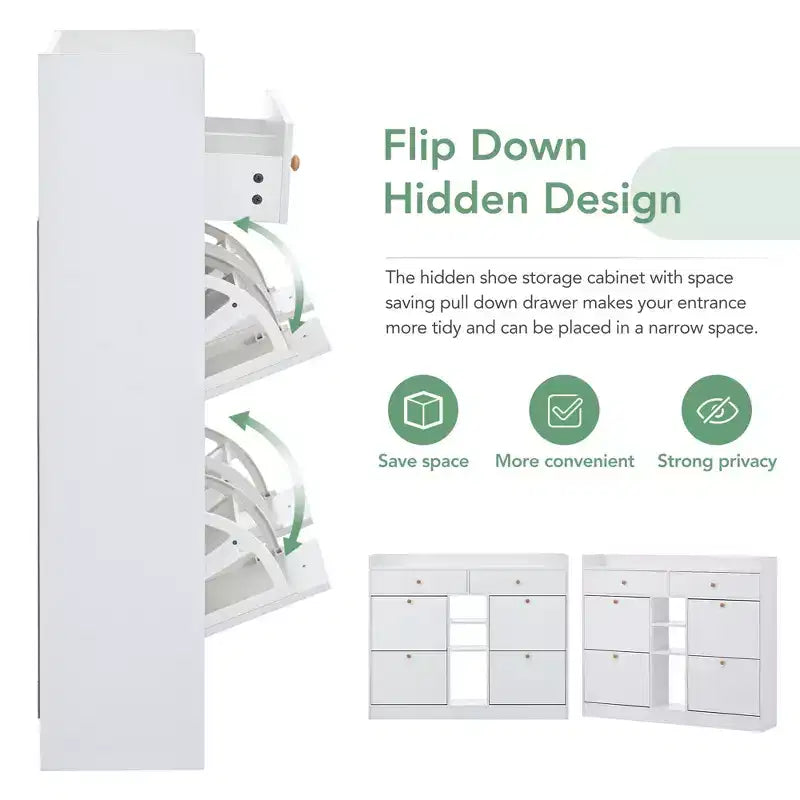 Modern Shoe Cabinet with 4 Flip Drawers - Holds 19 Pairs