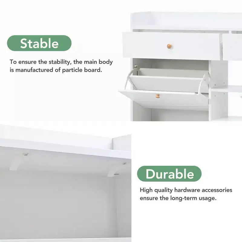 Modern Shoe Cabinet with 4 Flip Drawers - Holds 19 Pairs