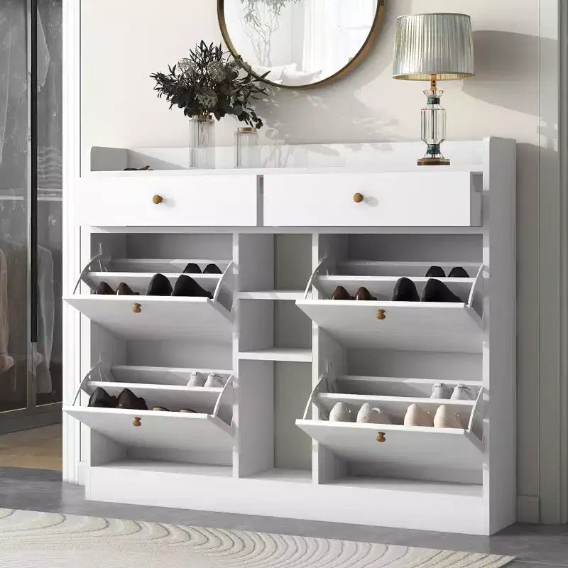 Modern Shoe Cabinet with 4 Flip Drawers - Holds 19 Pairs
