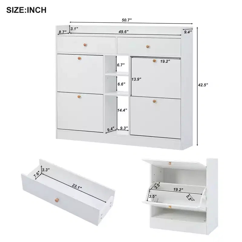 Modern Shoe Cabinet with 4 Flip Drawers - Holds 19 Pairs