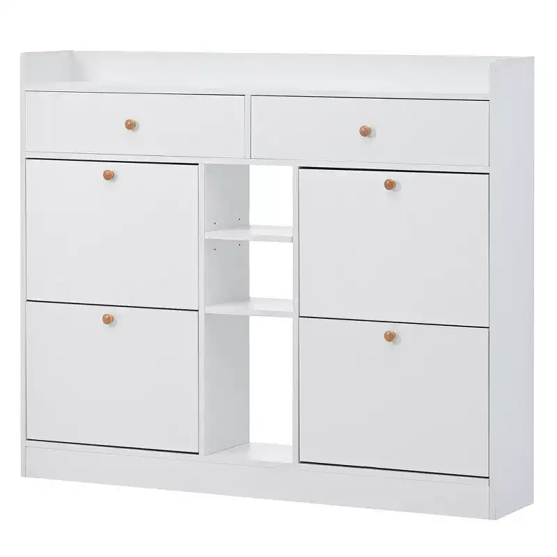 Modern Shoe Cabinet with 4 Flip Drawers - Holds 19 Pairs