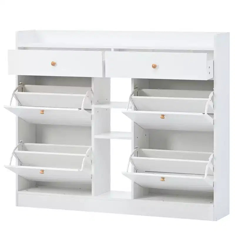 Modern Shoe Cabinet with 4 Flip Drawers - Holds 19 Pairs