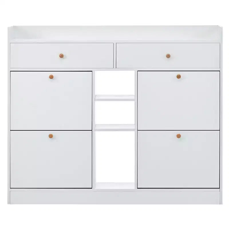 Modern Shoe Cabinet with 4 Flip Drawers - Holds 19 Pairs