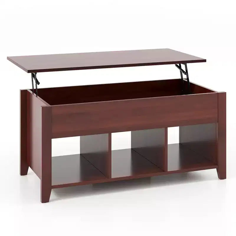 Lift Top Coffee Table with Hidden Compartment and Storage Shelves, Brown