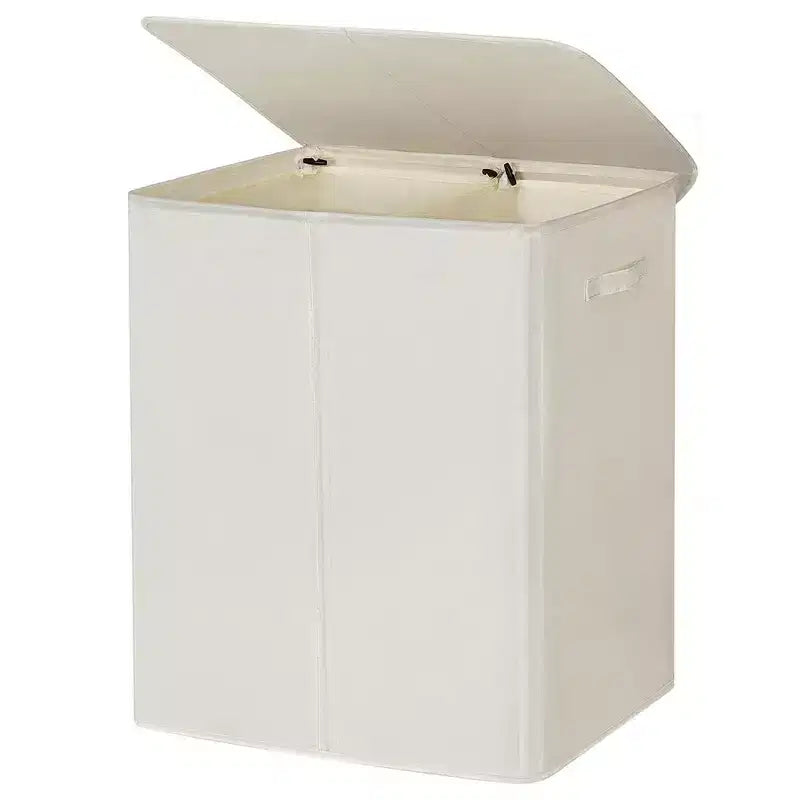154-Liter Fabric 2-Section Collapsible Double Laundry Basket with Lid and Removable Bags