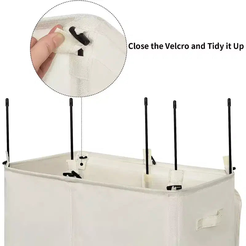 154-Liter Fabric 2-Section Collapsible Double Laundry Basket with Lid and Removable Bags