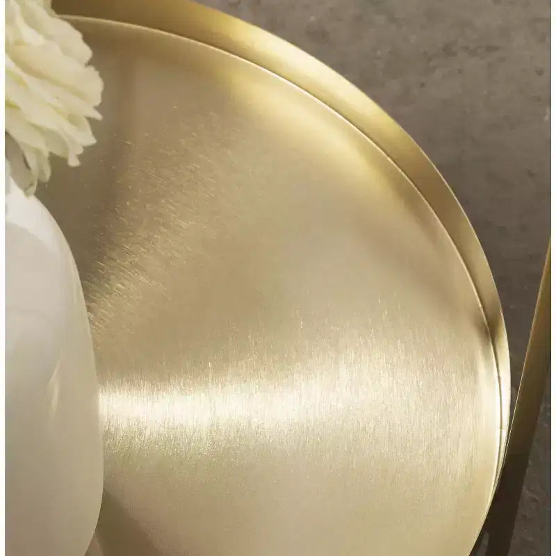 17" Round Marble Top Metal Side Table, Gold