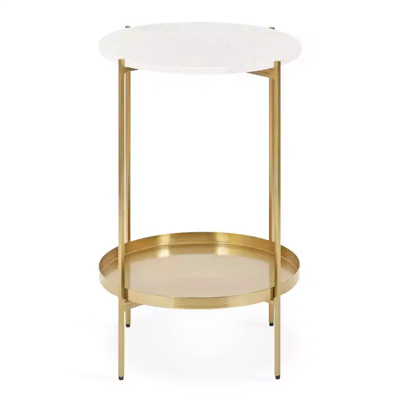 17" Round Marble Top Metal Side Table, Gold