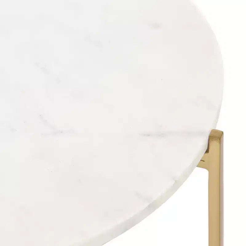 17" Round Marble Top Metal Side Table, Gold