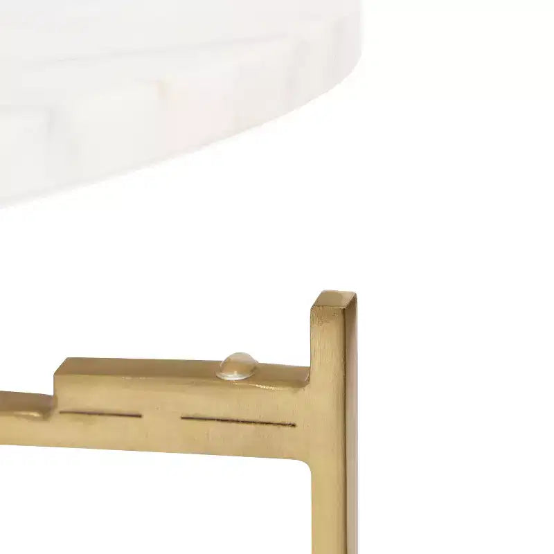 17" Round Marble Top Metal Side Table, Gold