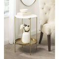 17" Round Marble Top Metal Side Table, Gold