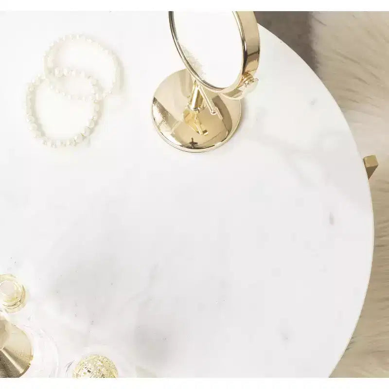 17" Round Marble Top Metal Side Table, Gold