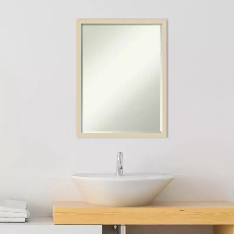 Petite Bevel Wood Bathroom Wall Mirror - Narrow Contemporary Frame