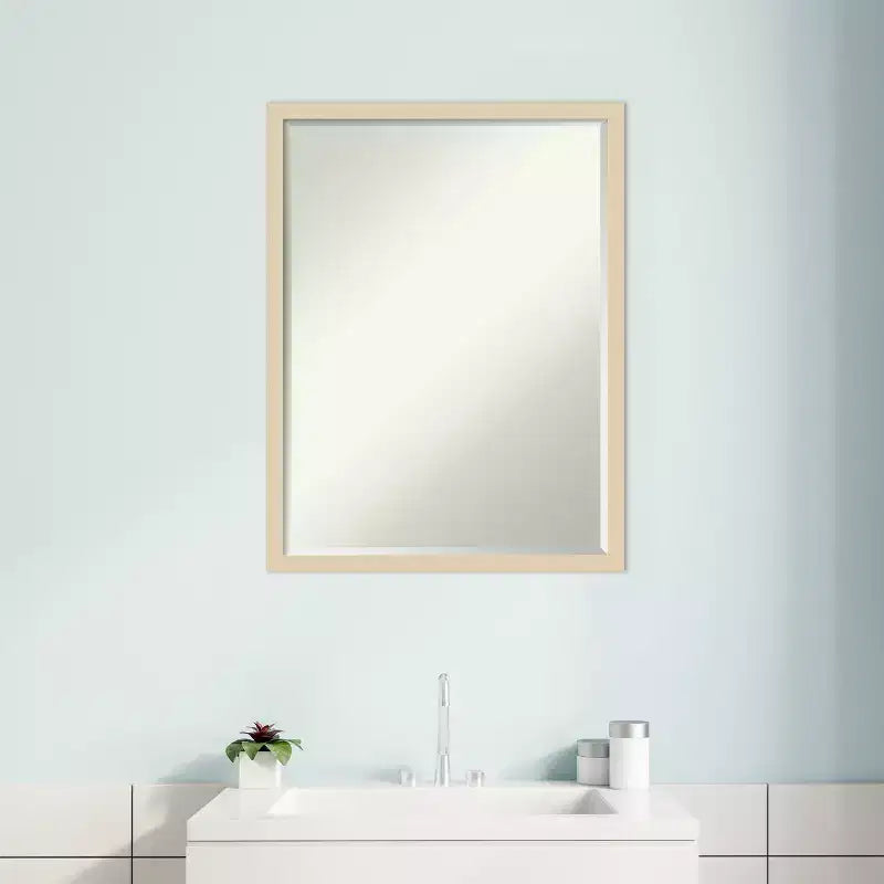Petite Bevel Wood Bathroom Wall Mirror - Narrow Contemporary Frame