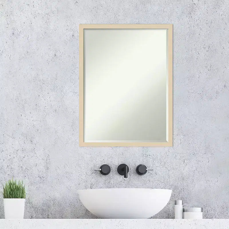 Petite Bevel Wood Bathroom Wall Mirror - Narrow Contemporary Frame